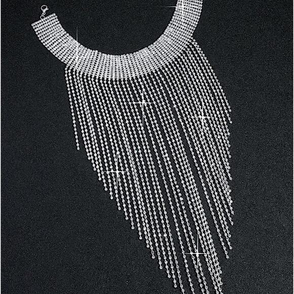 Tassel Zircon Fringe Choker Luxury Necklace - Picture 5 of 9